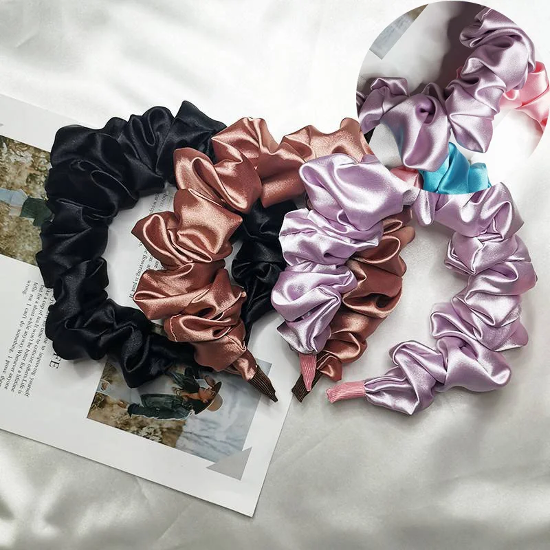 

Pleated Hairband Female Hair Accessories for Women Fashion Scrunchy Headband Retro Hair Loop Lystrfac Solid Color Slik Padded