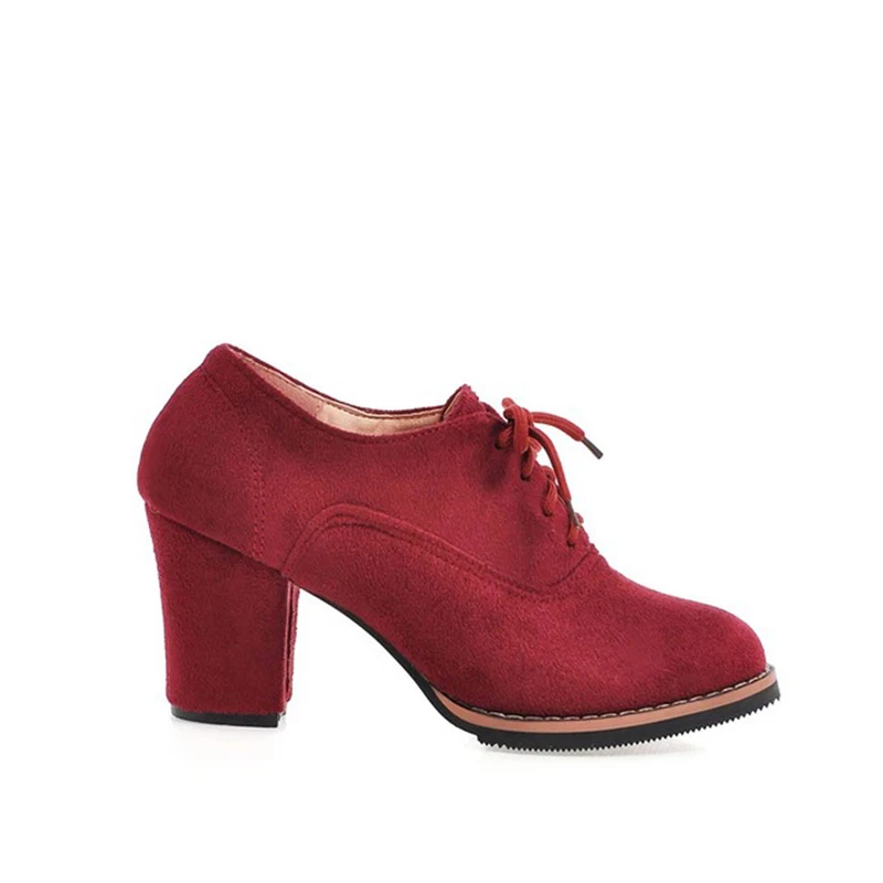 MCCKLE Autumn Shoes Women Pumps Suede Nubuck Lace Up Chunky Heels Ladies Fashion Platform Female Shoes Casual New Footwear