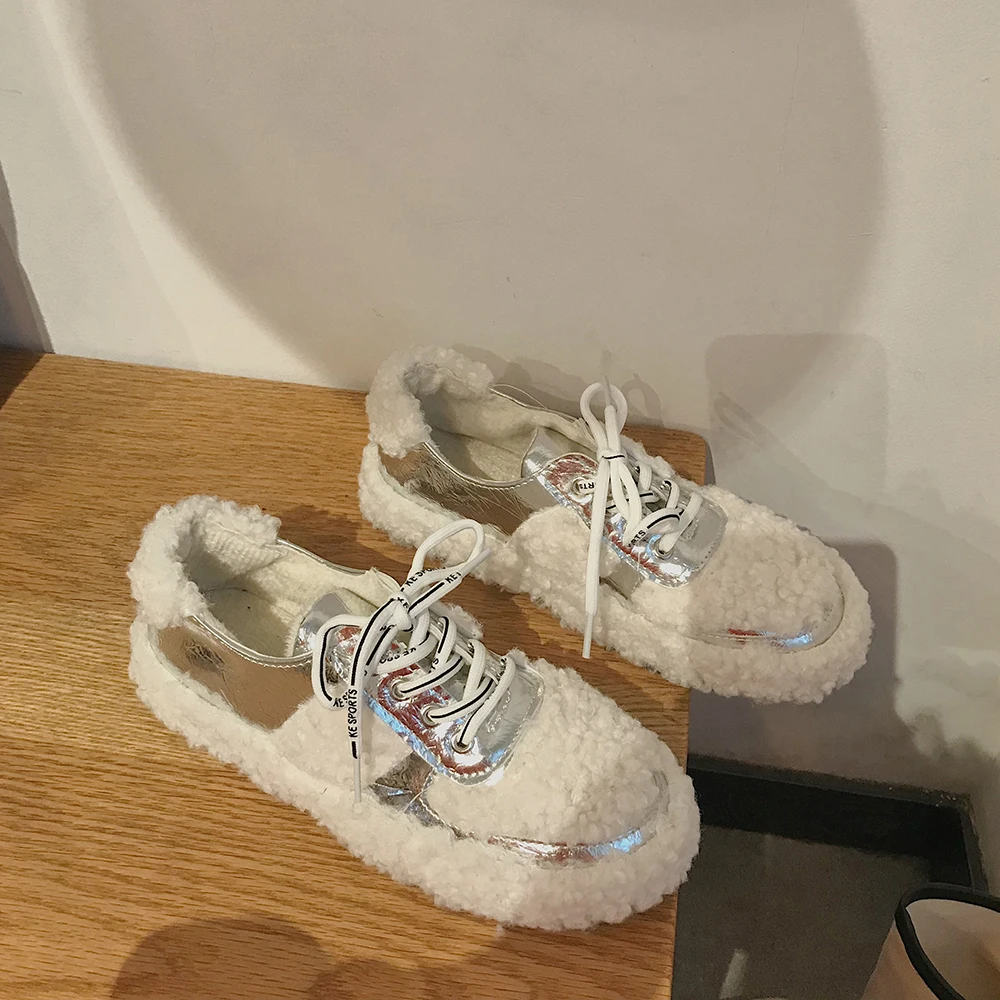 Новый дизайн женская зимняя обувь из искусственного меха в мозаичном стиле