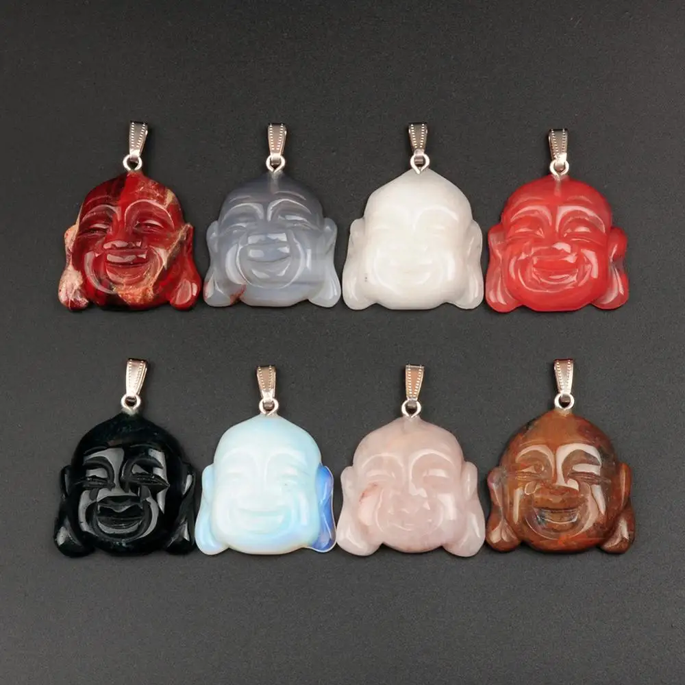 

12PCS Wholesale Healing Charm Jewelry Pendants Buddha head Natural Gem Stone Pink Quartz Pendant DIY for Earring Necklace Making