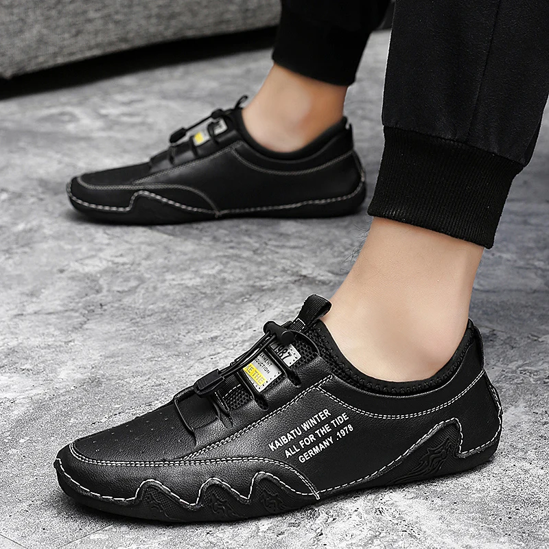

Fashion shoes men Spring autumn Genuine leather breathable casual shoes round toe hollow beanie shoes men outdoor casual shoes