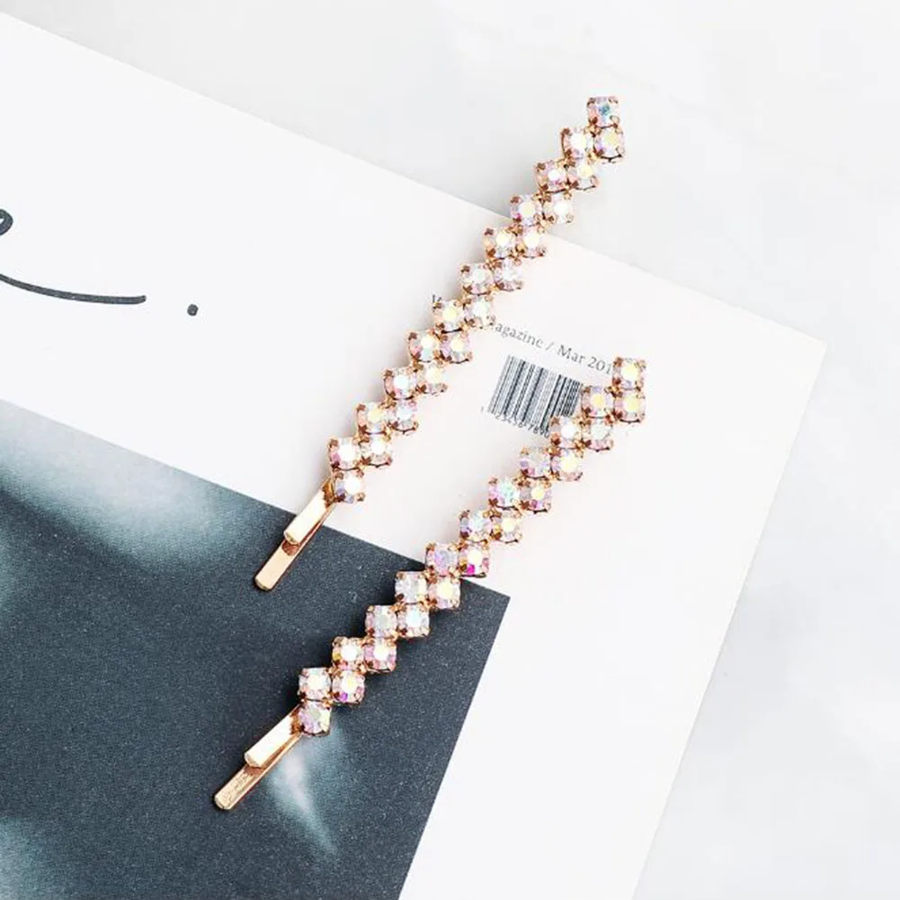 

2pcs Shining Crystal Rhinestone Hair Clip For Women Elegant Korean Design Snap Barrette Stick Hairpin Hair Styling Accessories