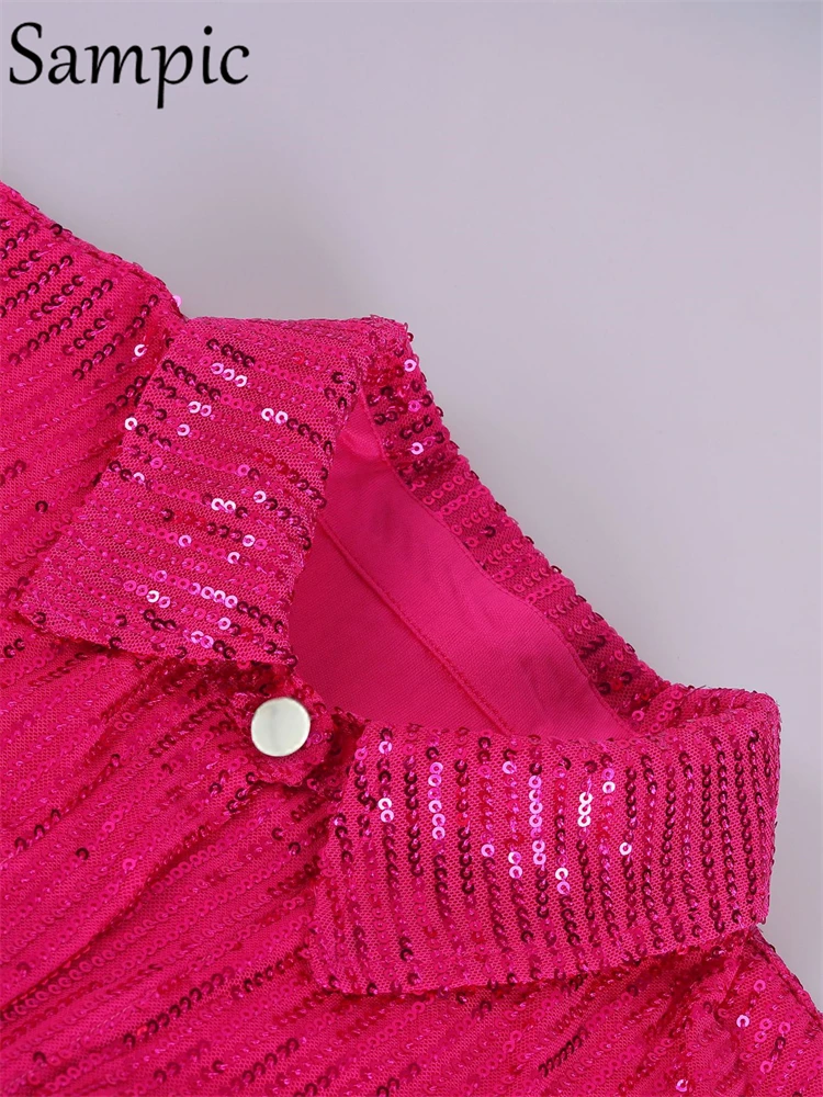 Спортивный костюм Sampic женский сексуальный летний комплект из блестящих брюк для