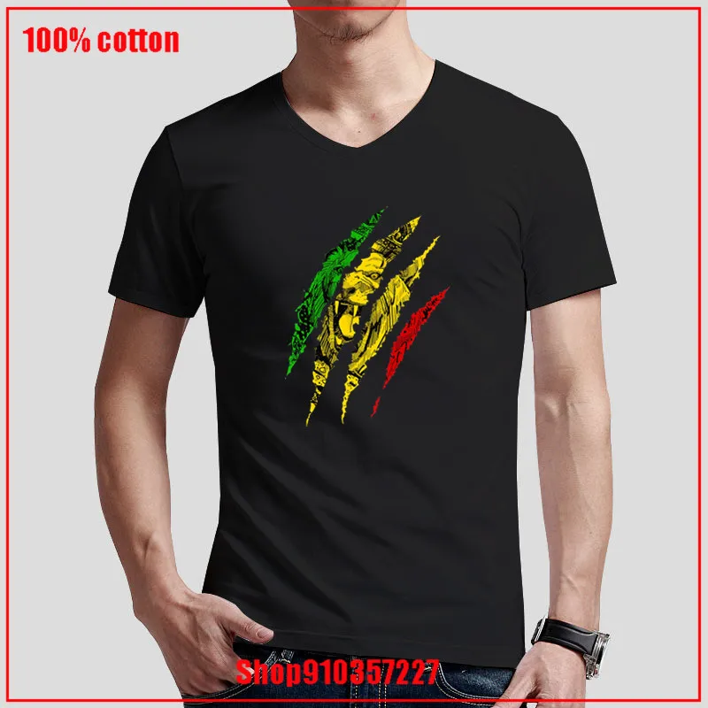 Футболка с V образным вырезом Warrior Lion of juah King Rasta Регги Ямайка летняя популярная