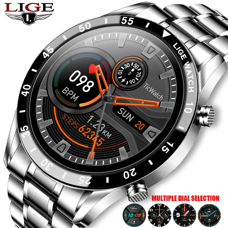 

New steel Band Men Smartwatch Bluetooth call IP67 waterproof sports fitness watch Luxury smart watch mobile Phone male +Box