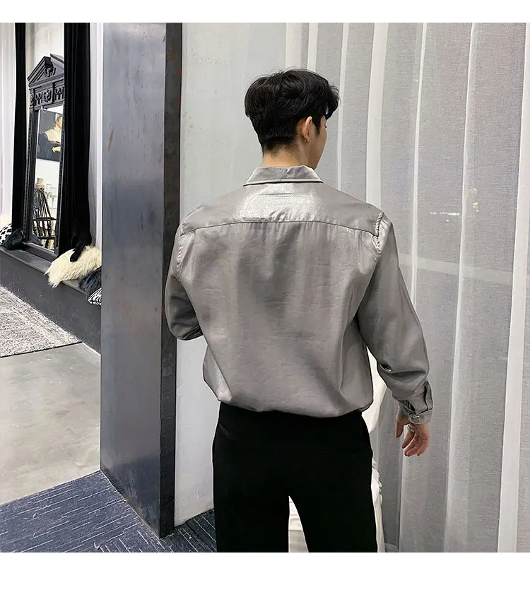 Мужская модная повседневная рубашка черная серая с длинным рукавом | одежда