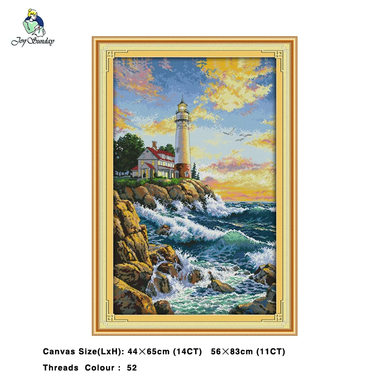 

The Lighthouse Sea Scenery Painting 14CT 11CT Counted Cross Stitch Kits Embroidery Set Needlework Sets Home Decor
