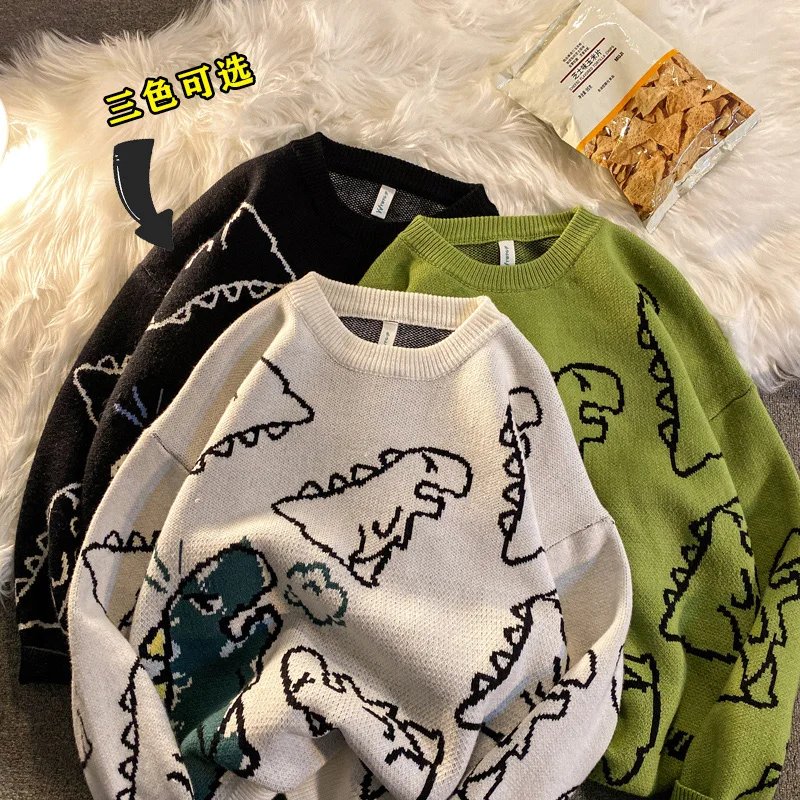 

Harajuku Fashion Knitted Women Man Sweater Cute Cartoon Dinosaur Pullover Sweaters 2021 Fashion Streetwear Jumper Pull