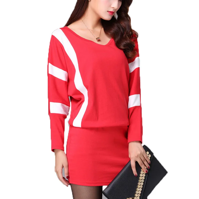 Женское зимнее платье в полоску с рукавом летучая мышь|Женские платья| |