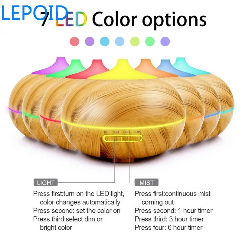 LEPOID 300 мл арома увлажнитель воздуха под дерево светодиодный с подсветкой