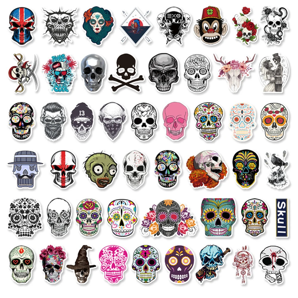 

50pcs Halloween Horror Skull Skeleton Stickers For Laptop Stationery Luggage Adesivi Sticker Vintage Scrapbook Supplies