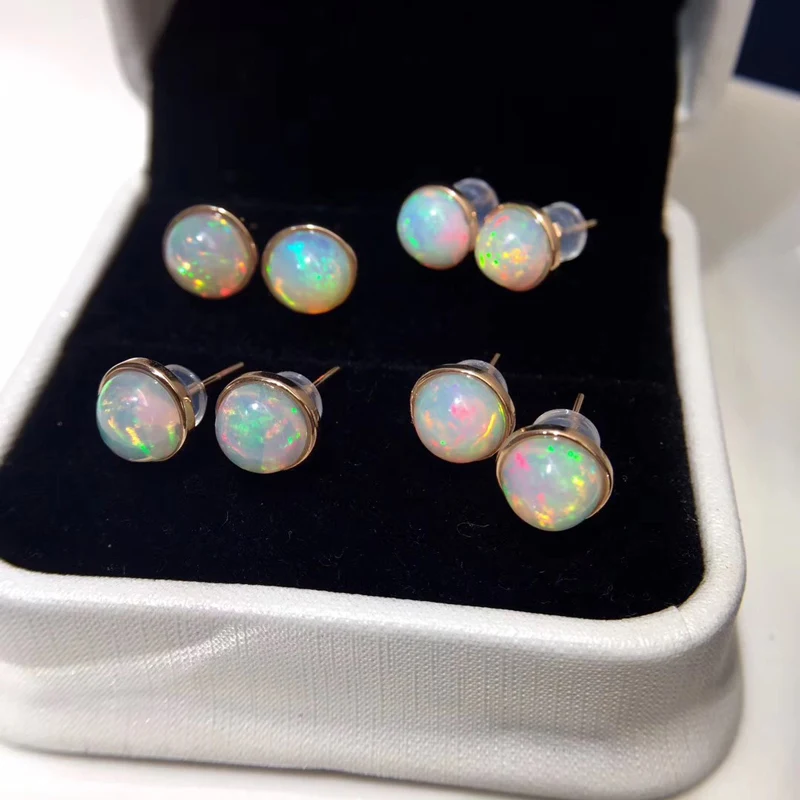 Женские серьги из серебра 100% пробы с натуральным опалом 8 мм | Украшения и