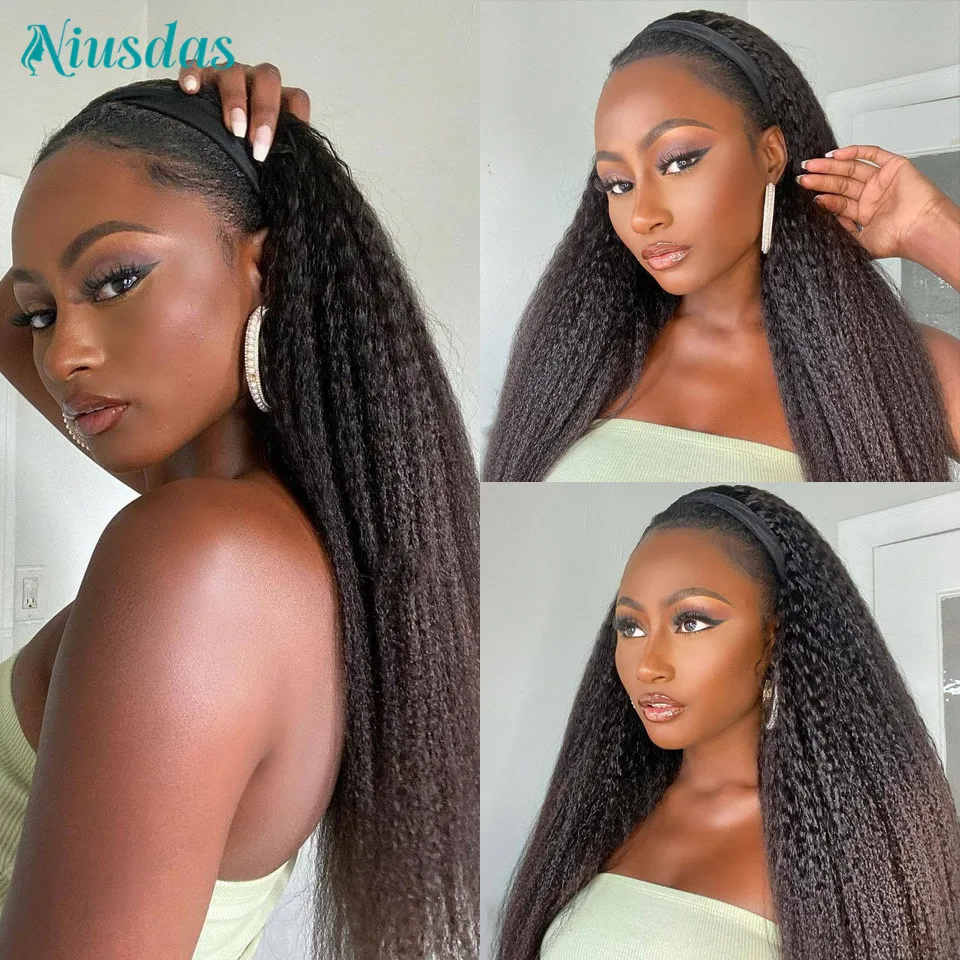 

Kinky Straight Headband Wig Human Hair 150% Density Niusdas Yaki Wigs for Women Human Hair Wigs 28inches 2 Mins Easy Install