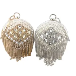 Дизайнерская мини-сумка-тоут с золотыми шариками, Женская мини-сумка с серебристыми бусинами и жемчугом, женская сумочка на цепочке, Свадебная вечерняя сумочка, клатч