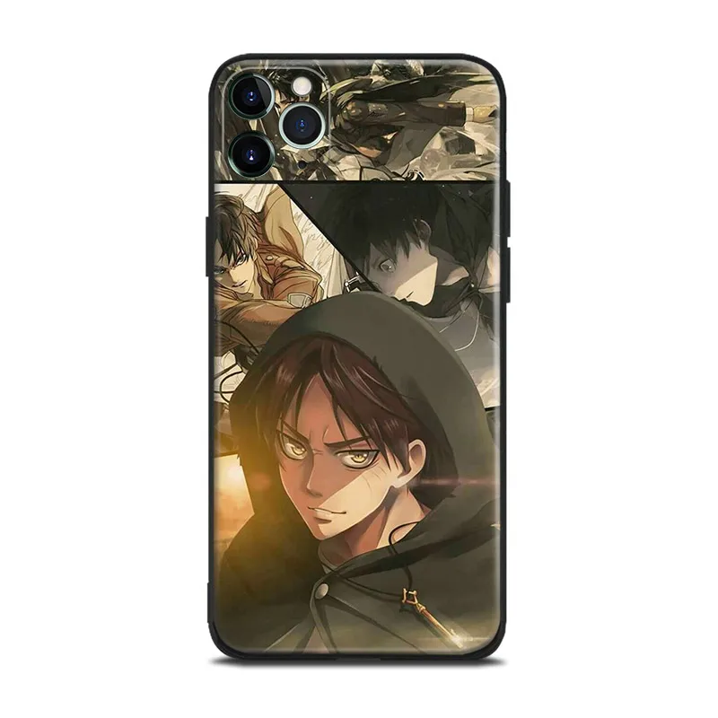 eren jaeger attack on titan manga silicone phone case for iphone se 6 6s 7 8 plus x xr xs 11 12 mini pro max glass cover shell free global shipping