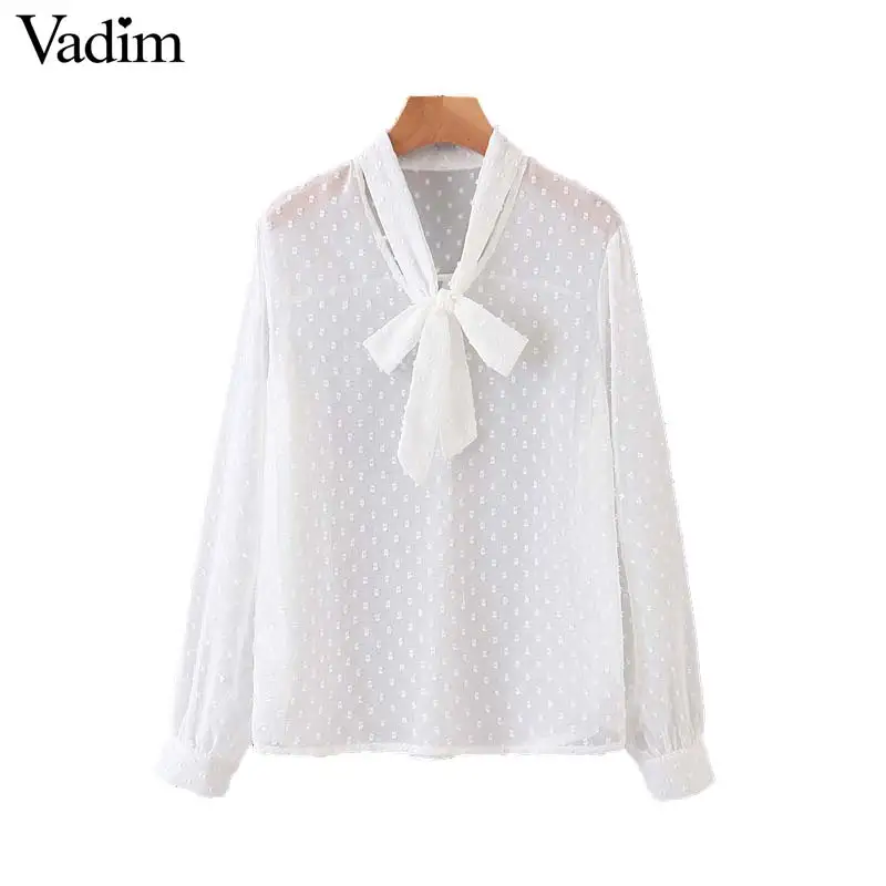 Vadim Женский стильный галстук бабочка блузка с длинным рукавом Прозрачные