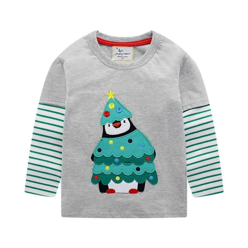 

Jumping meters Baby Applique T shirts Cotton Long Sleeve Boys Girls Clothes Cute Penguin Kids T shirts Autumn Spring Clothing