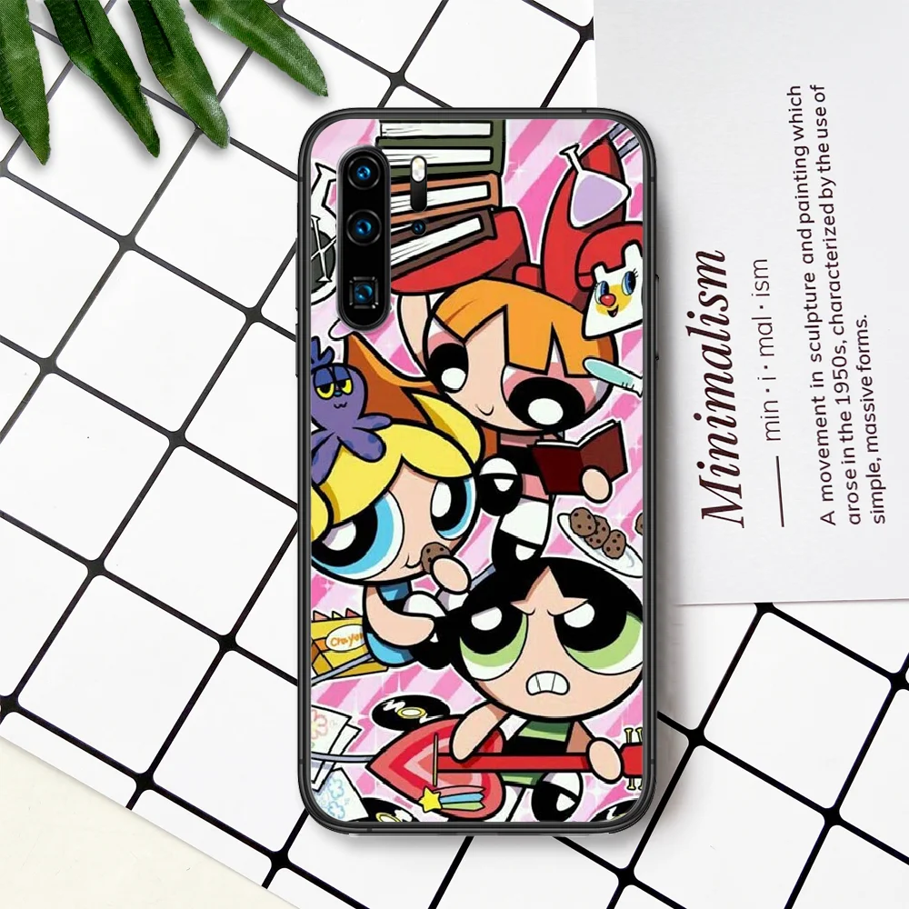 

Cartoon Powerpuff Girls Phone Case For Huawei P Mate Smart 10 20 30 40 Lite Z 2019 Pro black Funda Luxury Waterproof Tpu Bumper
