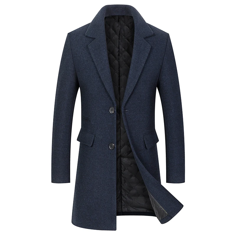 

Men Woolen Coats Autumn Winter Solid Color High Quality New Men's Long Wool Jacket Luxurious Slim Fit Business Clothing Male