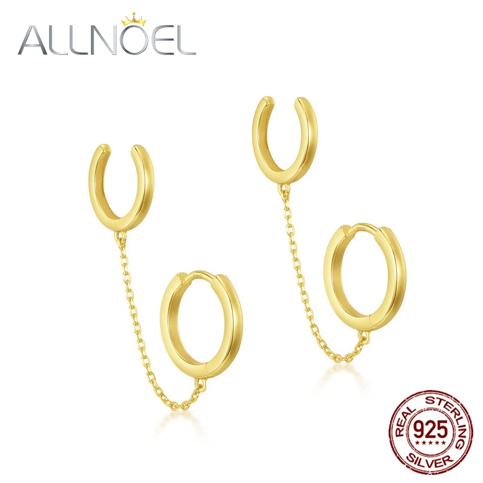 

ALLNOEL позолоченные серьги-кольца из серебра 925 пробы, женские двойные кольца с цепочкой, круглые кольца для девушек, Изящные Ювелирные Новые ...