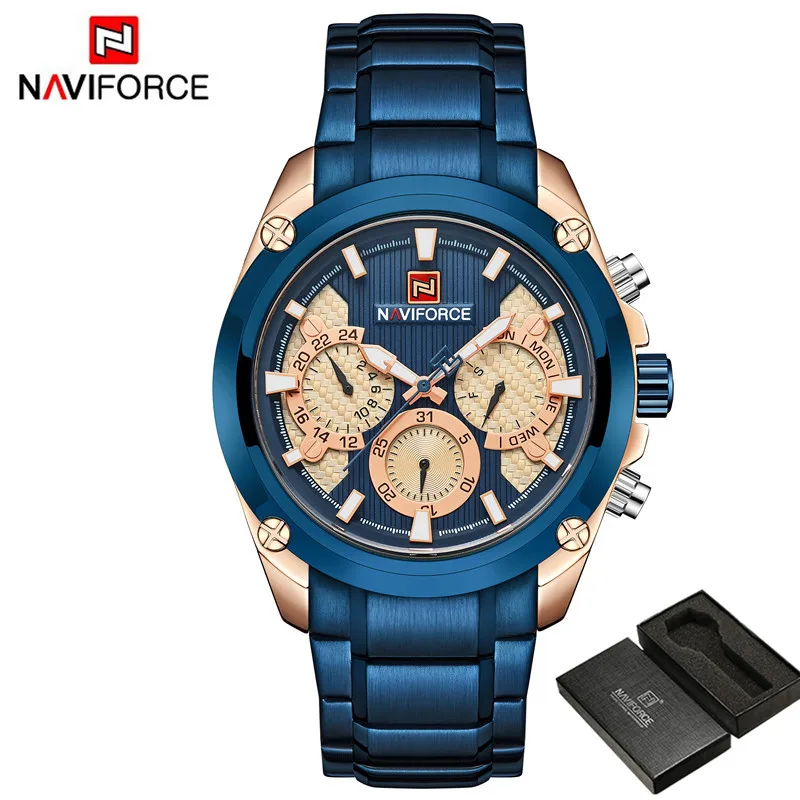 NAVIFORCE мужские наручные часы модные спортивные мужские часы лучший бренд класса люкс военные армейские деловые кварцевые мужские часы из нержавеющей стали 9113 - Цвет: NA911301 with box