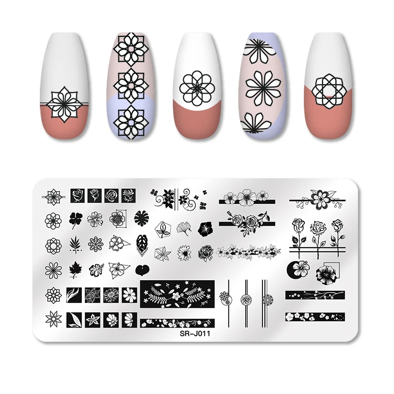 1 шт. прямоугольные пластины для стемпинга ногтей цветок лист смешанный узор