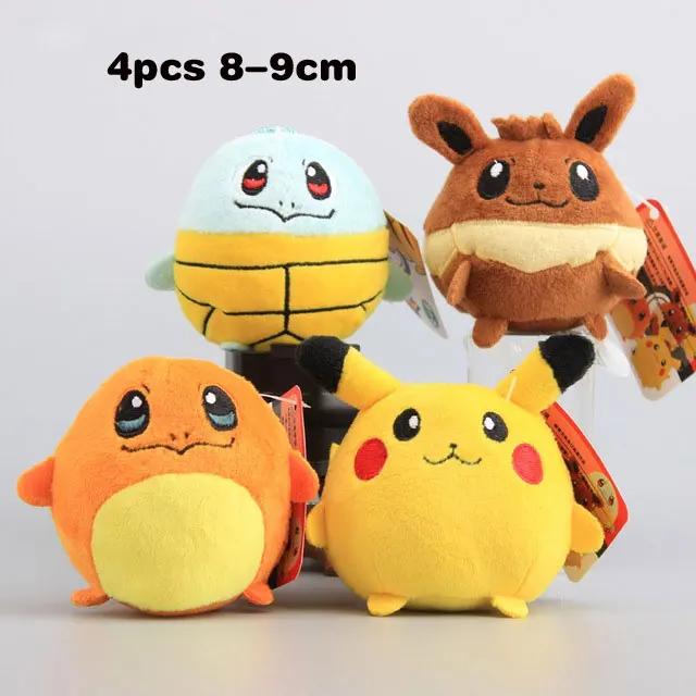 4pcs 8-9cm 9 см Аниме Пикачу плюшевые игрушки кукла Peluche Kawaii Прекрасный Squirtle Charmander Eevee мягкие игрушки брелок кулон для женщин детский подарок - Цвет: 4pcs 8-9cm