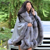 fashion wool blends with big fox fur collar ponchos luxury women winter new genuine cashmere capes trendy female outwear 2022