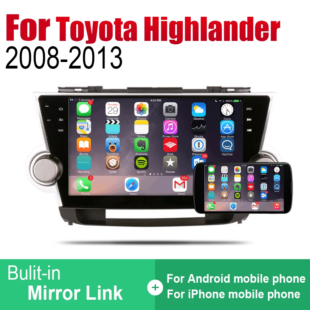 ZaiXi Android 2 Din Авто радио для Toyota Highlander 2008 ~ 2013 автомобильный мультимедийный плеер GPS