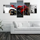 Настенный плакат на холсте с HD-печатью, модульная рамка, Современная мотоциклетная картина, 5 шт., гоночный мотоцикл, живопись, домашний декор для гостиной