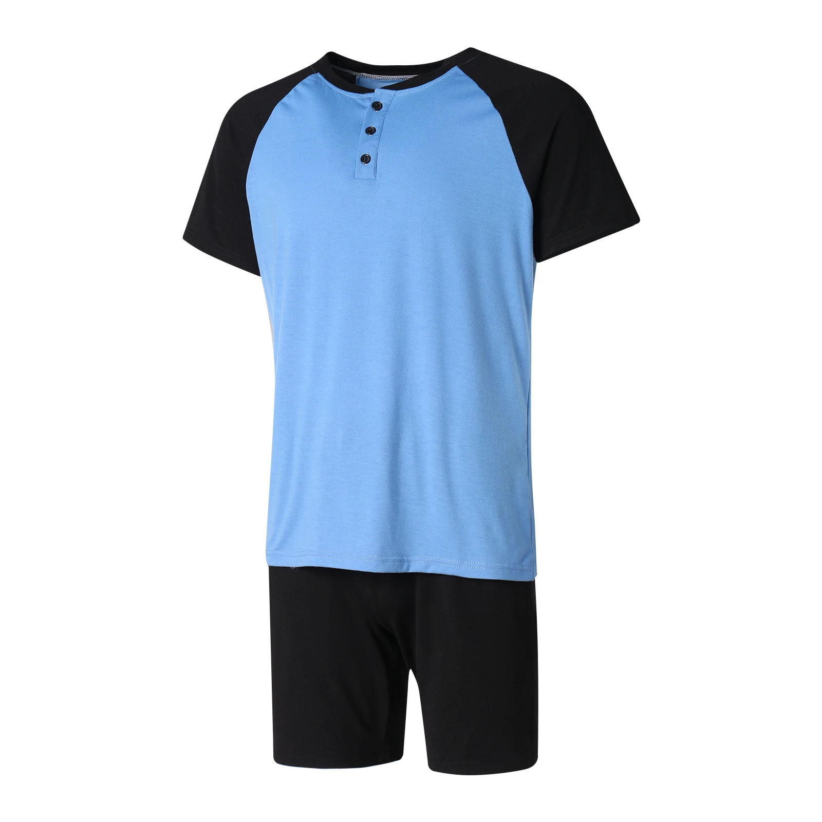 

Mens Summer Pajamas Sets Fashion Contrast Color Short-sleeved Tops and Solid Color Shorts Home Clothes