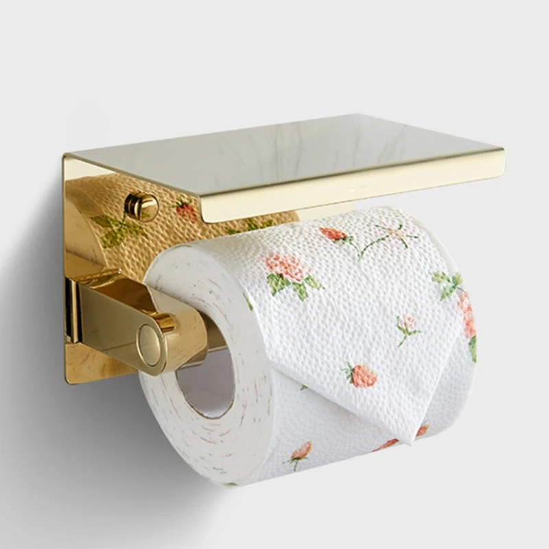 

Wall Mount Hanging Toilet Paper Holder with Storage Rack Stainless Steel Kitchen Paper Roll Tissue Storage for Home Kitchen H051