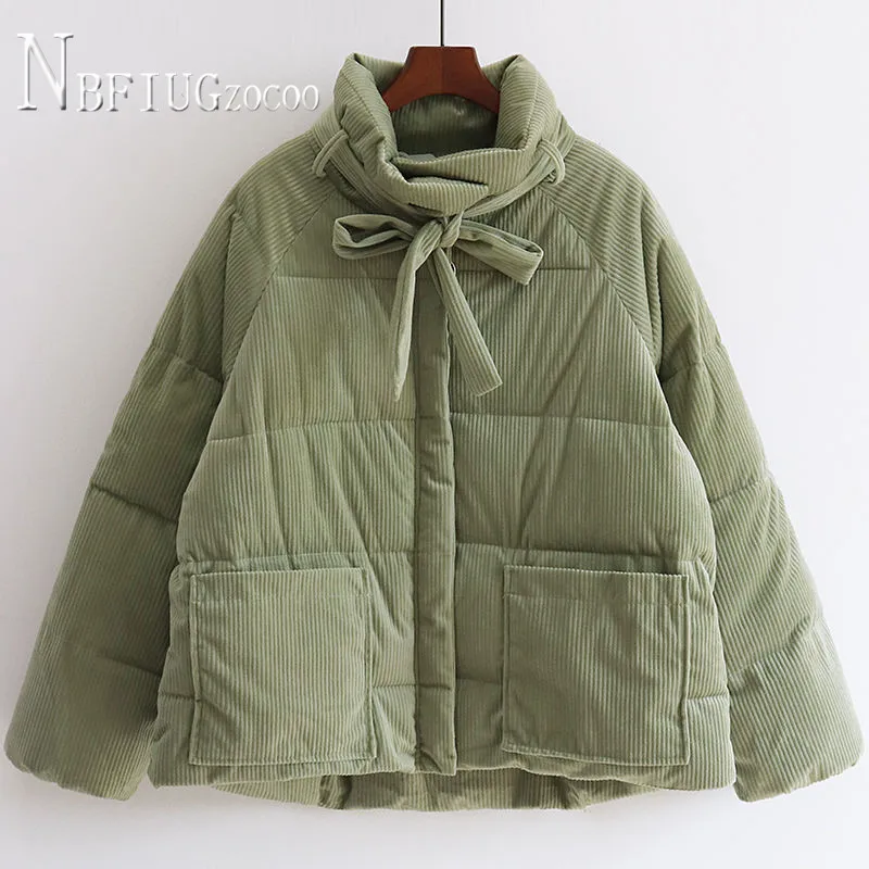 

Corduroy Women Parkas Short Style Winter New Students Korean Loose Bread Style Thick Female Outwear