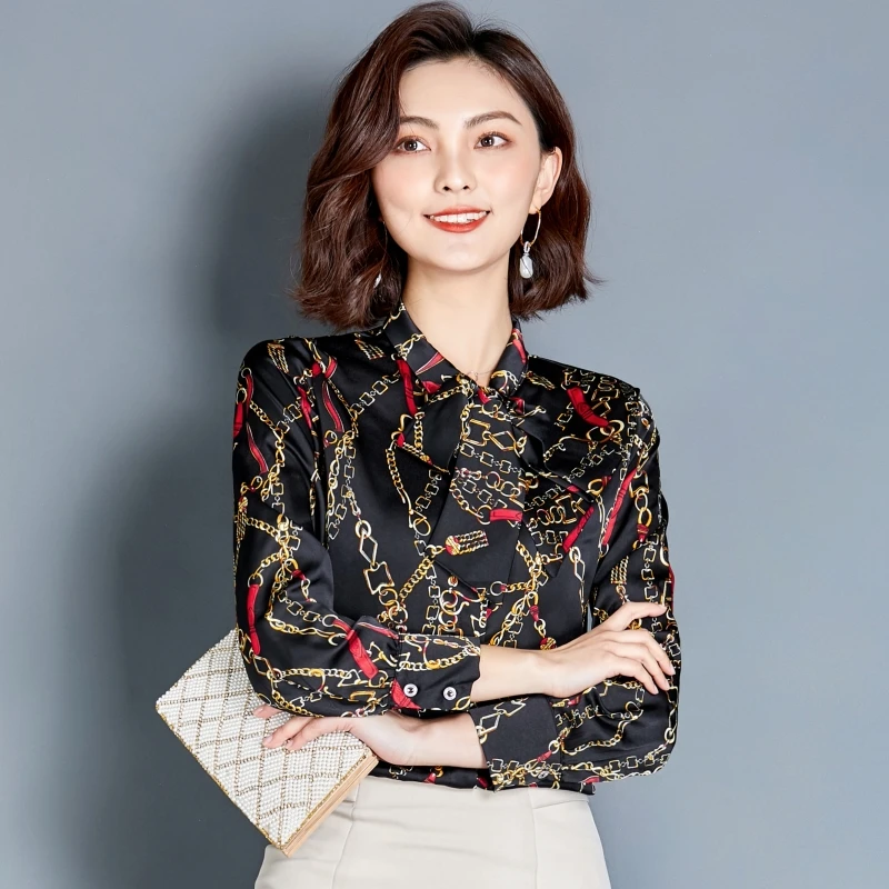 Рубашка женская из натурального шелка летняя свободная с мягкой цепочкой и