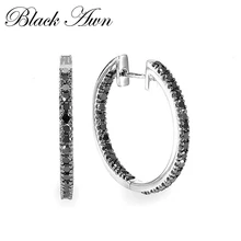 Black Awn New Classic Silver Color Round Black Trendy Spinel Engagement Hoop Earrings for Women Jewelry I181