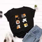 Женская футболка с круглым вырезом, футболка из 100% хлопка с принтом мультяшного кота и букв, топы с коротким рукавом для лета