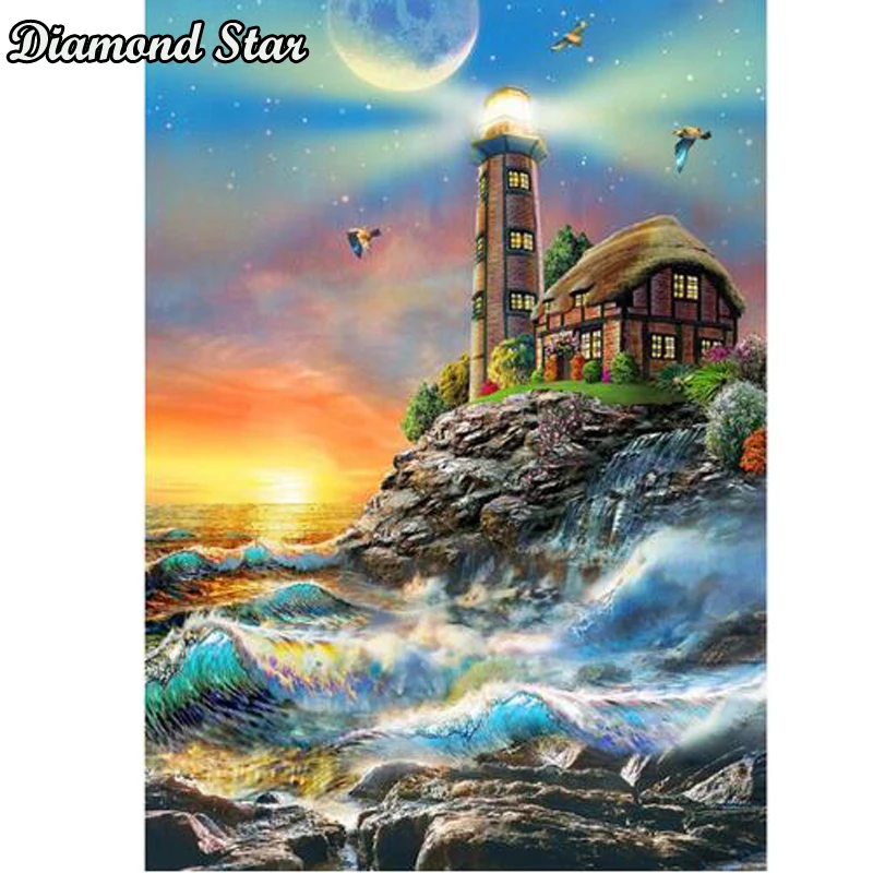 

DIY 5D Diamond Painting Scenery Seaside villa diamond painting landscape Cross Stitch Mosaic Pattern Rhinestone Home decor