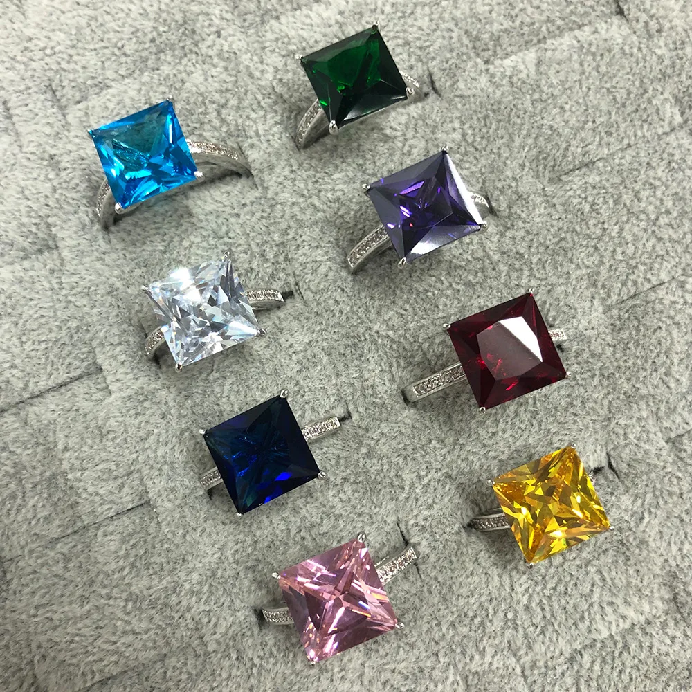 Большой площади фианит синтетический аметист розовый кварц камень цитрин кольцо