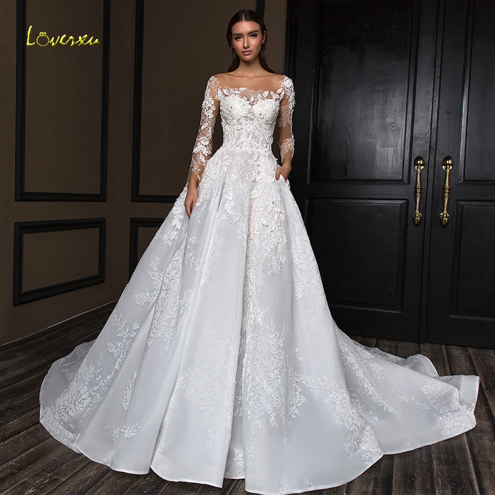Loverxu шикарное ТРАПЕЦИЕВИДНОЕ свадебное платье 2019 роскошное с аппликацией из