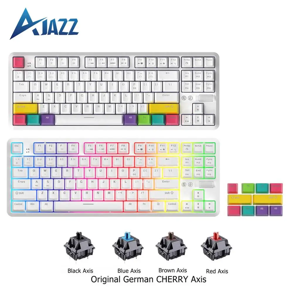 

Клавиатура Ajazz K870T Механическая беспроводная, игровая Проводная клавиатура с 87 клавишами, Bluetooth, Type-C, для геймеров с осью вишни