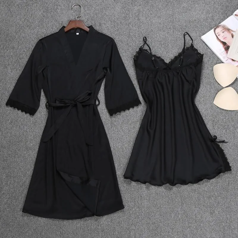 Костюм двойка халат костюм пикантные Для женщин Пижамный из вискозы с v образным