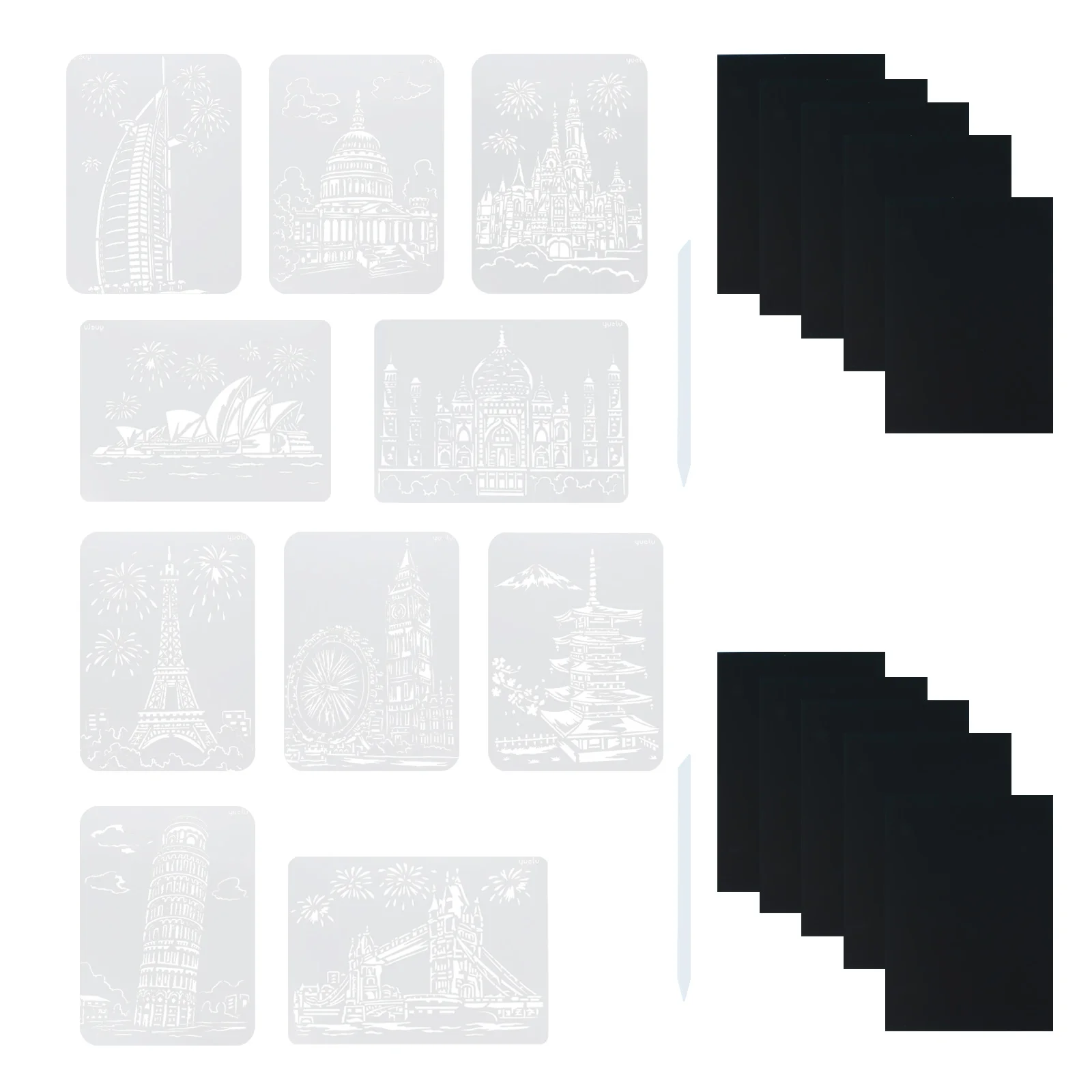 

2 набора Рисование царапин шаблон и бумага для царапин DIY Искусство крафт рисование