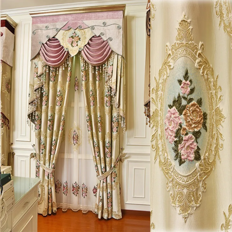 

European luxury Curtains for bedroom embroidered villa Blackout window high quality 3D Jacquard curtains for living room Kitchen