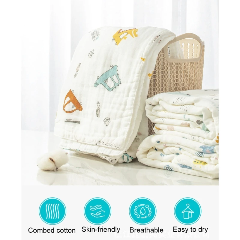 Детское летнее хлопковое муслиновое одеяло с мультяшным принтом банное