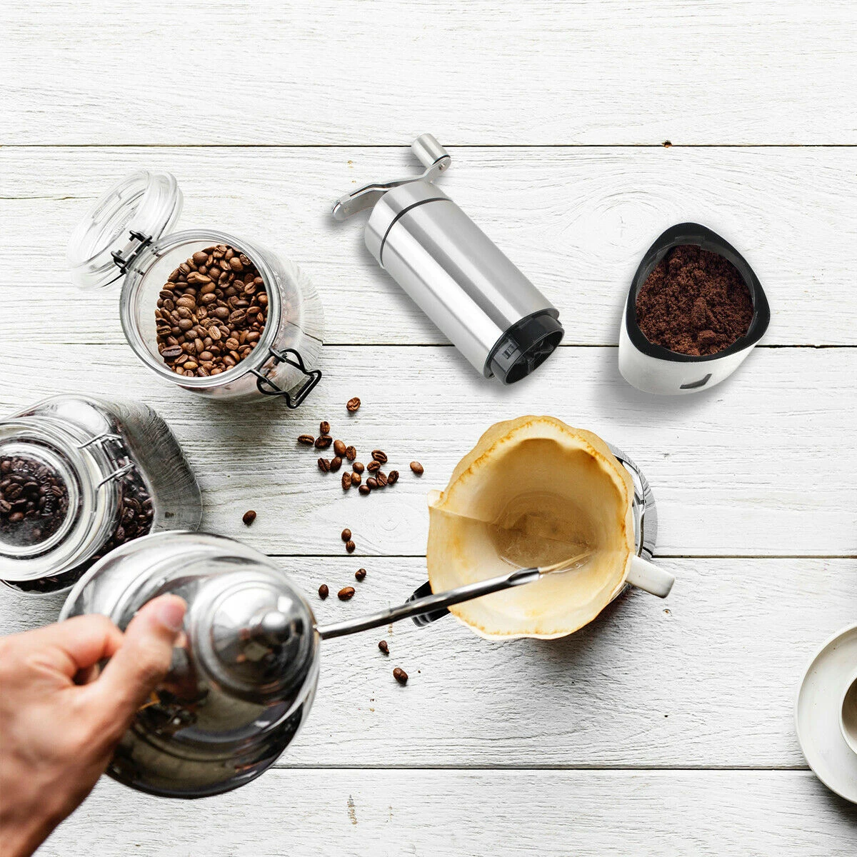 

Stainless Steel Ceramic Burr Adjustable Coffee Grinder Portable Hand Crank Mini Manual Coffee Grinder Muller Mill Easy Cleaning