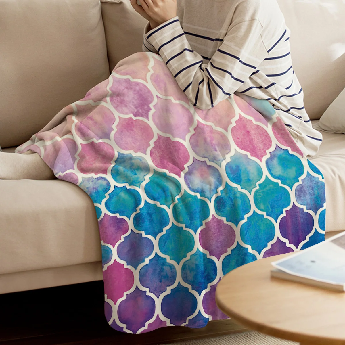 Цветное марокканское геометрическое одеяло в клетку теплое из микрофибры