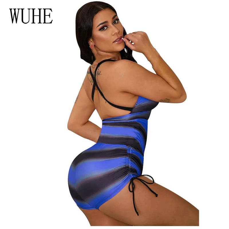 

WUHE Sexy Stripe Backless Monokini Women One Piece Swimwear Swimsuit Female V Neck High Waist Bather Bathing Suit Swim