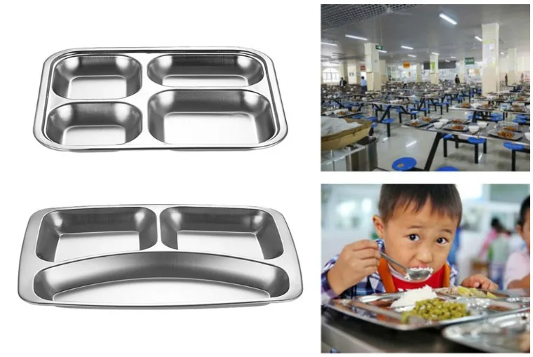 

1pc Stainless Steel Divided Dinner Tray Lunch Container Food Plate for School Canteen 3/4/5 Section lunch box Meal dish