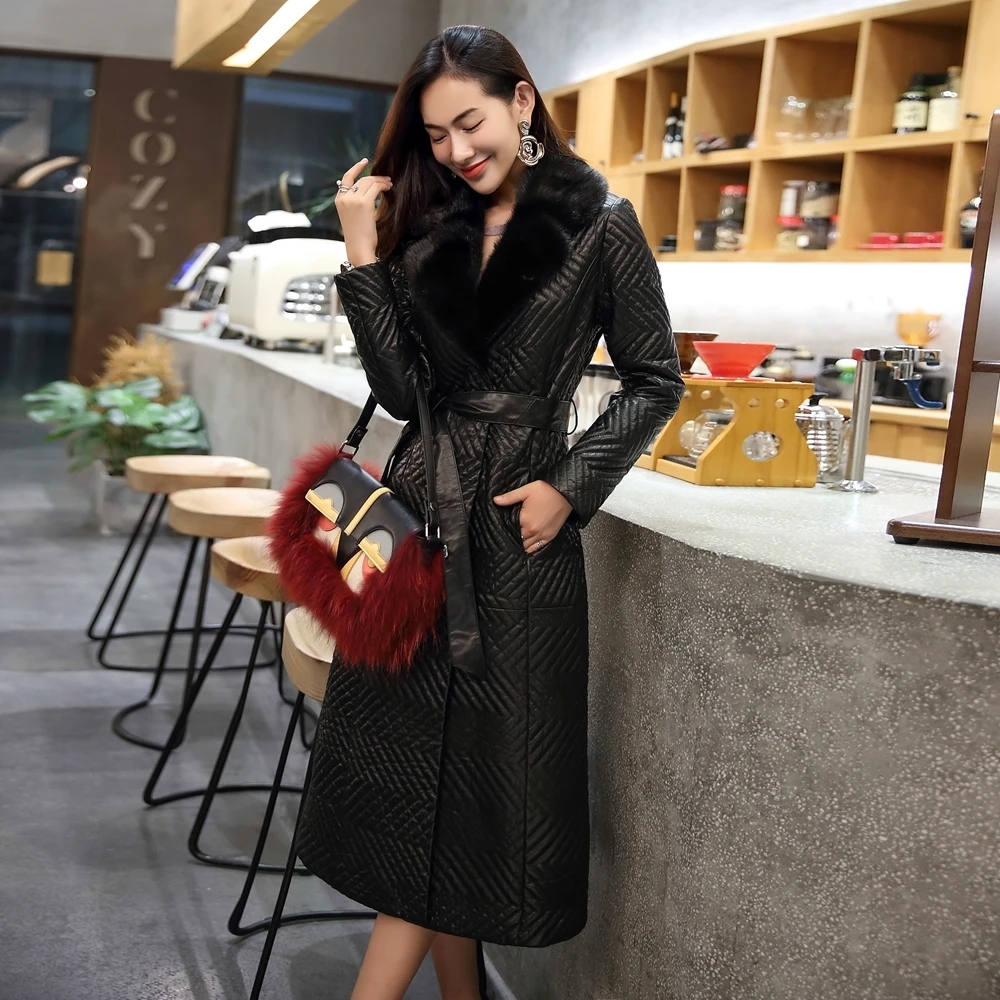 

Genuine Leather Winter Jacket Women Mink Fur Collar Real Sheepskin Coat Female Down Jackets Chaqueta Mujer MY3932