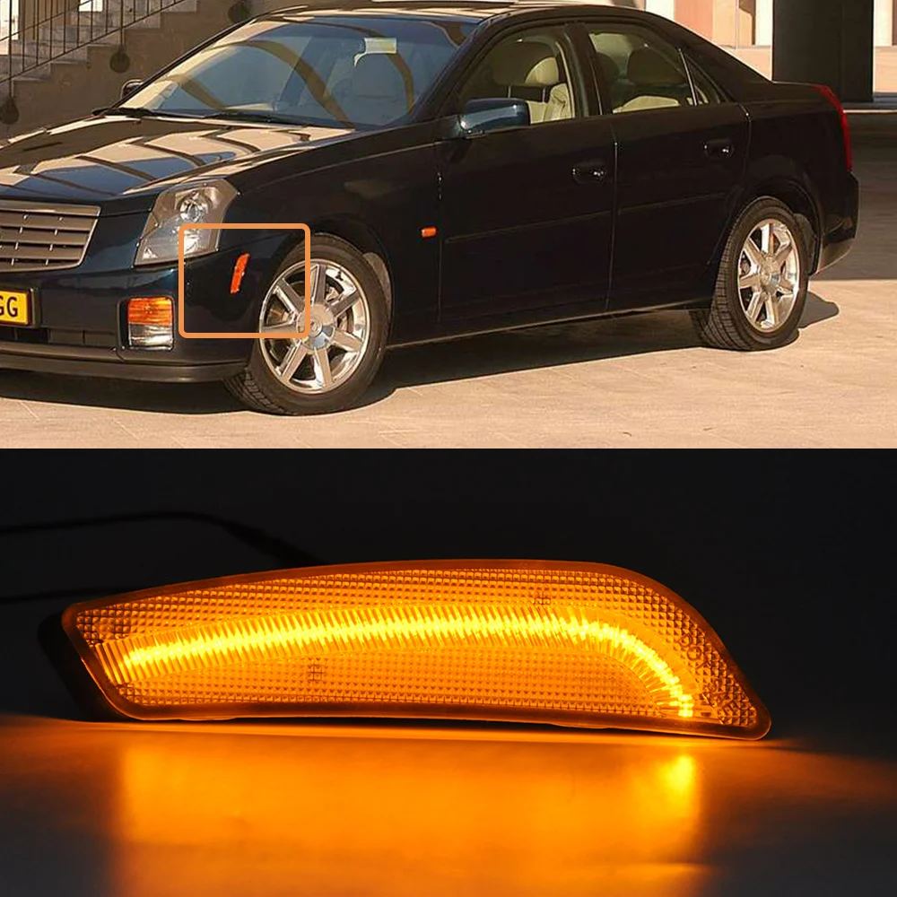

2PCS Clear Lens Amber Car Front LED Side Marker Light High Fender Lamp For Cadillac CTSCTS V 2003 2004 2005 2006 2007